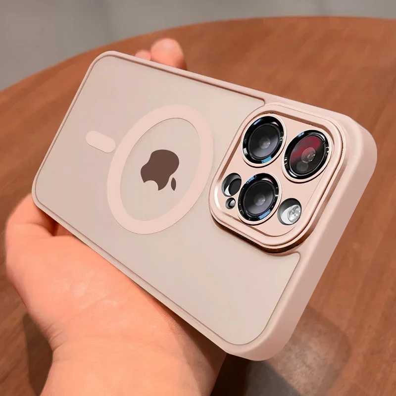 Magnetic Luxury Matte Translucent Shockproof Case with Wireless Charging Compatibility