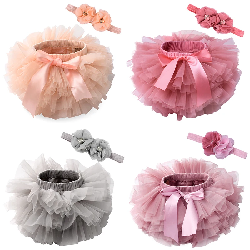 Baby Girls Tulle Tutu Bloomers Infant Newborn Diapers Cover 2pcs Short Skirts Headband Set Girls Skirts Rainbow Baby Skirt ballet tutu skirt children skirts