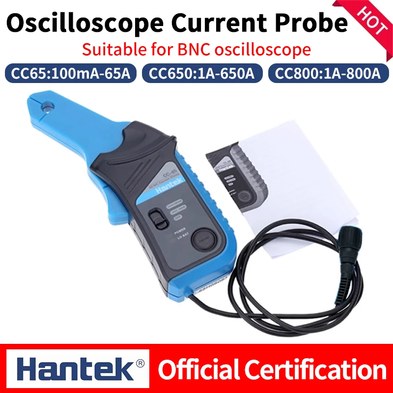 Hantek Oscilloscope Current clamp probe CC65 CC650 CC800 AC/DC 20KHz/400Hz/5KHz Bandwidth 1mV/10mA 65A/650A/800A BNC Plug