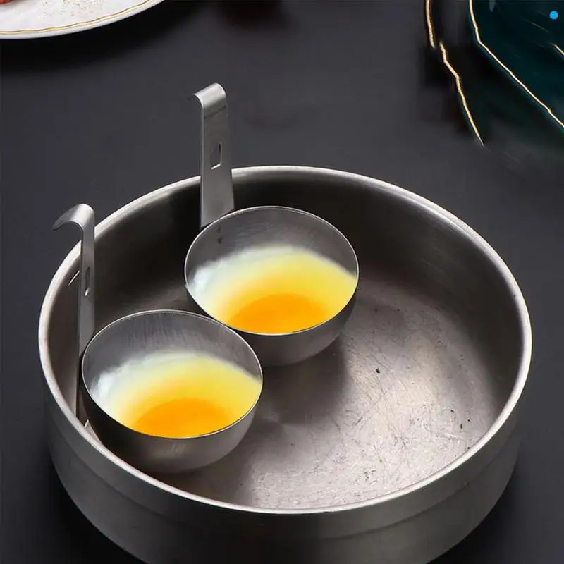 Poacher de ovos de aço inoxidável, molde de aquecimento antiaderente para fervente de ovos com gancho de cabide, ferramentas de cozinha para cozinhar a vapor