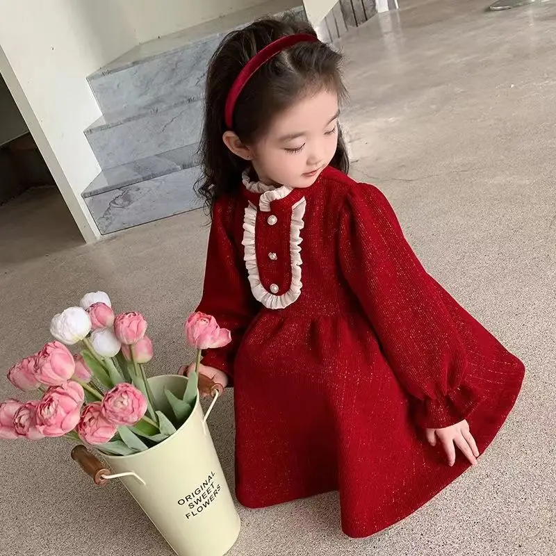 

2023 autumn and winter new stitching lace fashion princess dress foreign sweet girl birthday dress