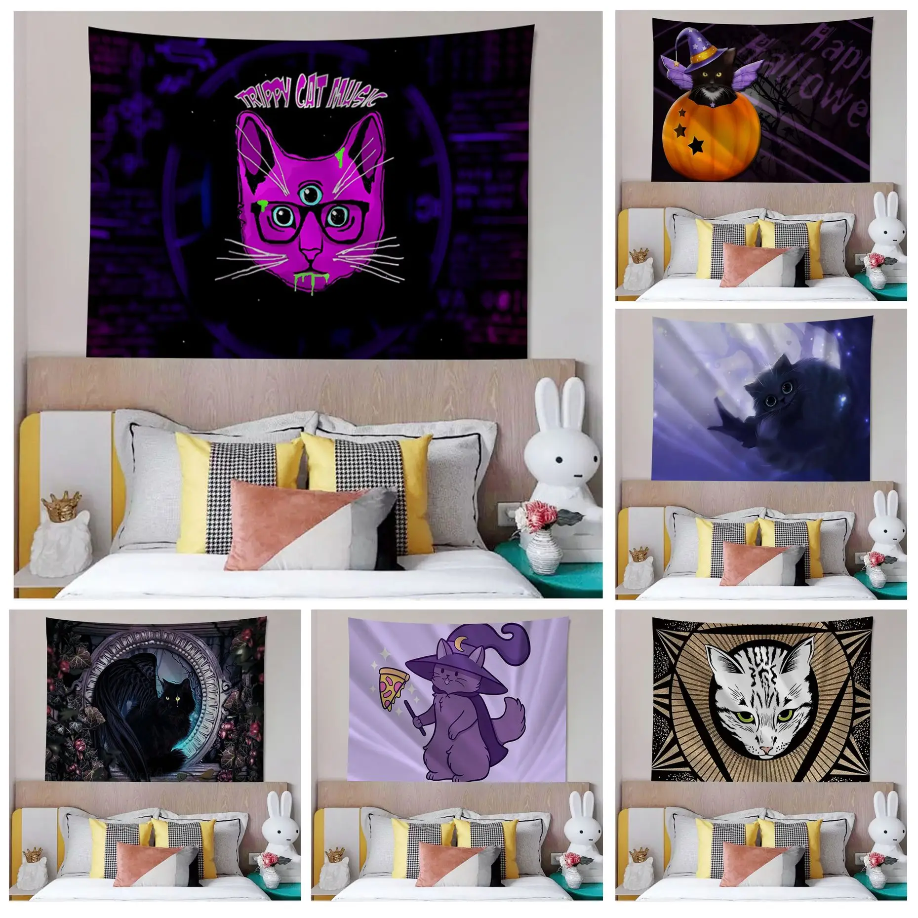 

Witch Goth Cat Chart Tapestry Hanging Tarot Hippie Wall Rugs Dorm Wall Hanging Home Decor