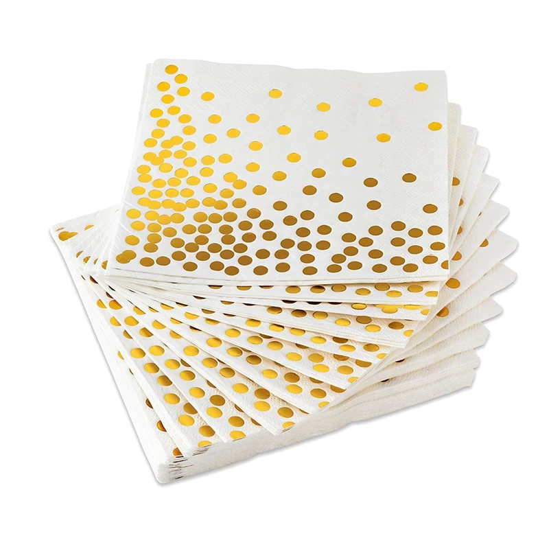 Gold Dot Cocktail Napkins (50 Pack)3ply Paper Napkins With Gold Foil