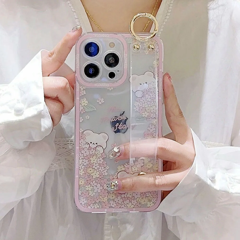 Elegant SoCouple Wrist Strap Case with Rabbit Flower Design - Phone Holder Cover