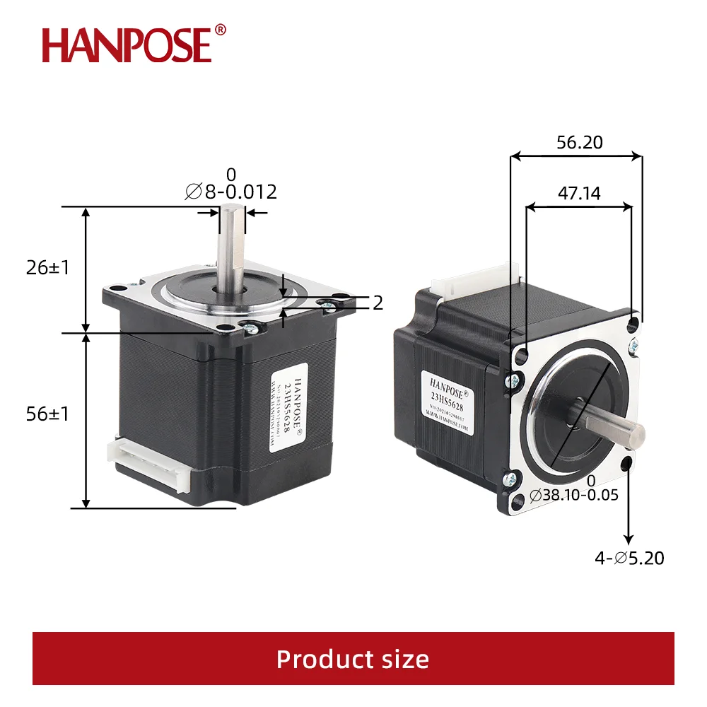 미니 CNC 3D 프린터 NEMA23 쌍축 스텝퍼 모터용 이중 샤프트, 23HS5628-SZ, 2.8A, 126N.cm 샤프트, D = 8mm, 57x56mm, 57 모터, 1 개