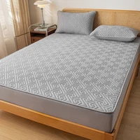 Waterproof Fitted Sheet With Elastic Band Bed Sheet Quilted Mattress Cover Solid Color Mattress Protector Queen Size Bed Cover 1