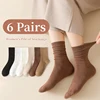 6 Pairs of Women Is Spring Or Summer Solid Colors Simple and Comfortable Mid Tube Socks Khaki Gradient Color 1
