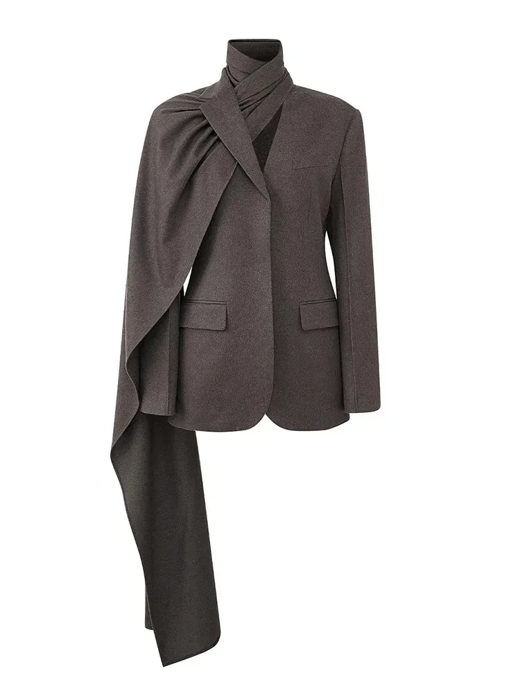 2024 Spring New Fashionable Commuter Style with a Small Crowd Design Sense Shawl Solid Color Small Suit Coat Women's Wear