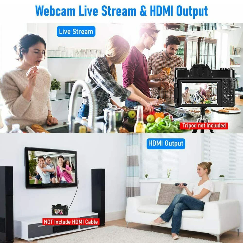 Digital Camera 4K Full HD 3inch 48MP 30FPS WIFI 16X Digital Zoom Flip Screen Auto focus Professional Camcorder W/Wide Angle Lens