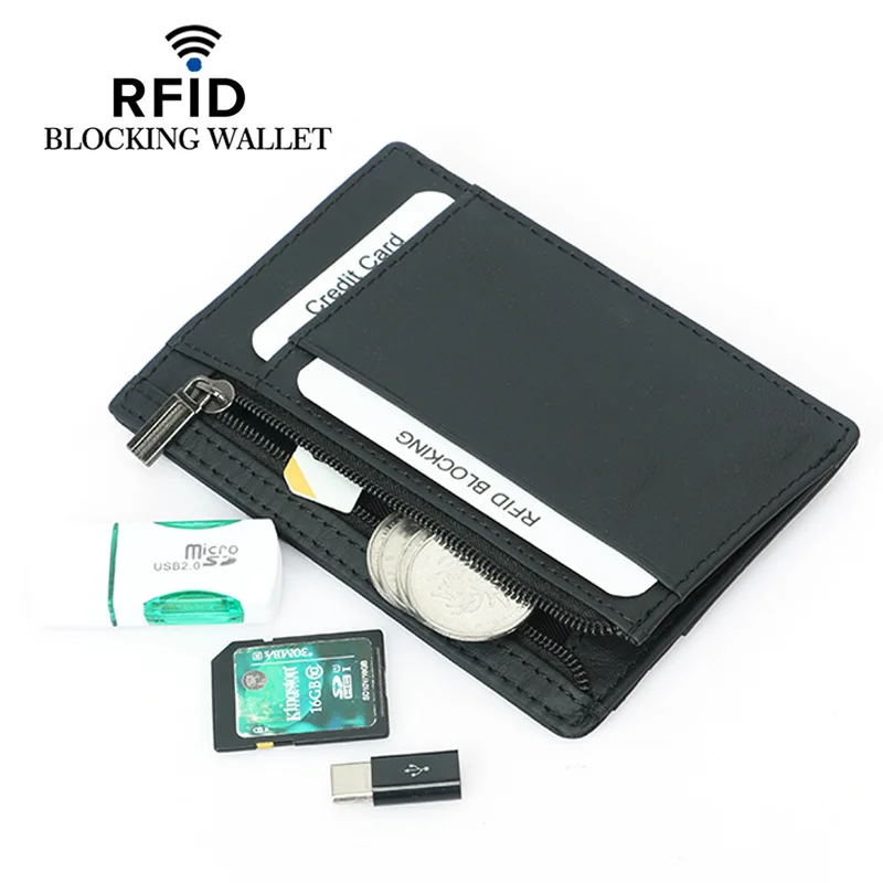 RFID Blocking Genuine Leather Slim Wallet
