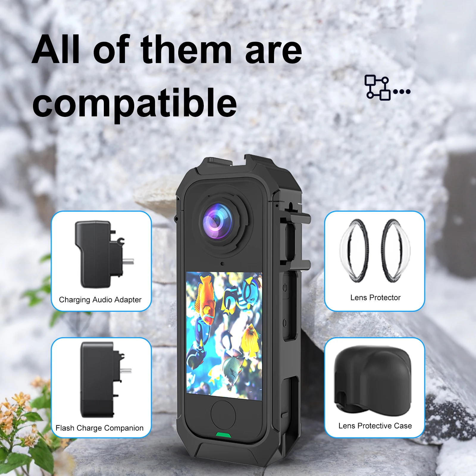 Rabbit Cage Magnetic Quick Release Camera Cage with 1/4 Threads Cold Shoe Mount Protective Case for Insta360 X4 Air Accessories