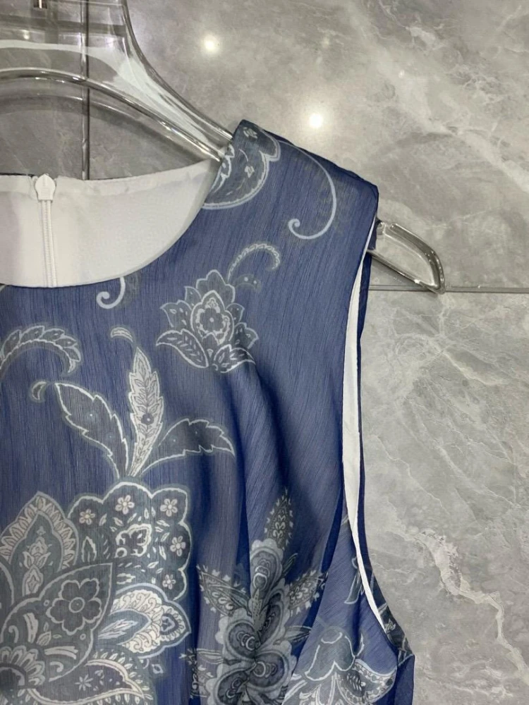 2025 Spring Summer Women's Sleeveless Tie-Waist Ruffle Tiered Midi Dress with Contrasting Details Party Vacation Dress 4