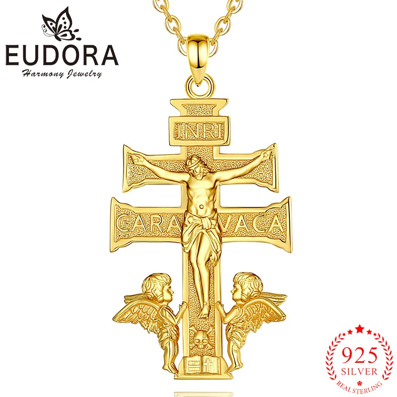 

Eudora 925 пробы Серебряное ожерелье с крестом из 18-каратного золота, Иисус ангел, амулет, кулон, религиозные украшения, изысканный подарок для мужчин