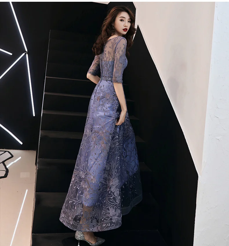 evening dresses with sleeves Lace Evening Dresses Long 2021 Elegant O-neck A-line Floor-Length Formal Evening Gown With Sleeves plus size evening dresses
