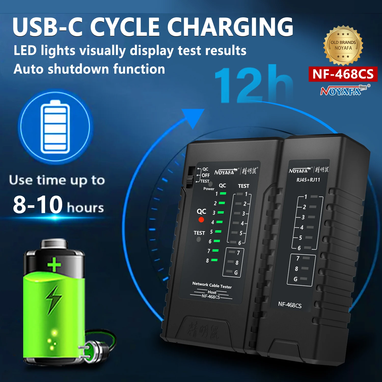 ZHOUCE NF-468CS Network Cable Tester Continuity Test RJ45 RJ11 RJ12 CAT5 CAT6 POE Multifunctional Automatic Checking Tool
