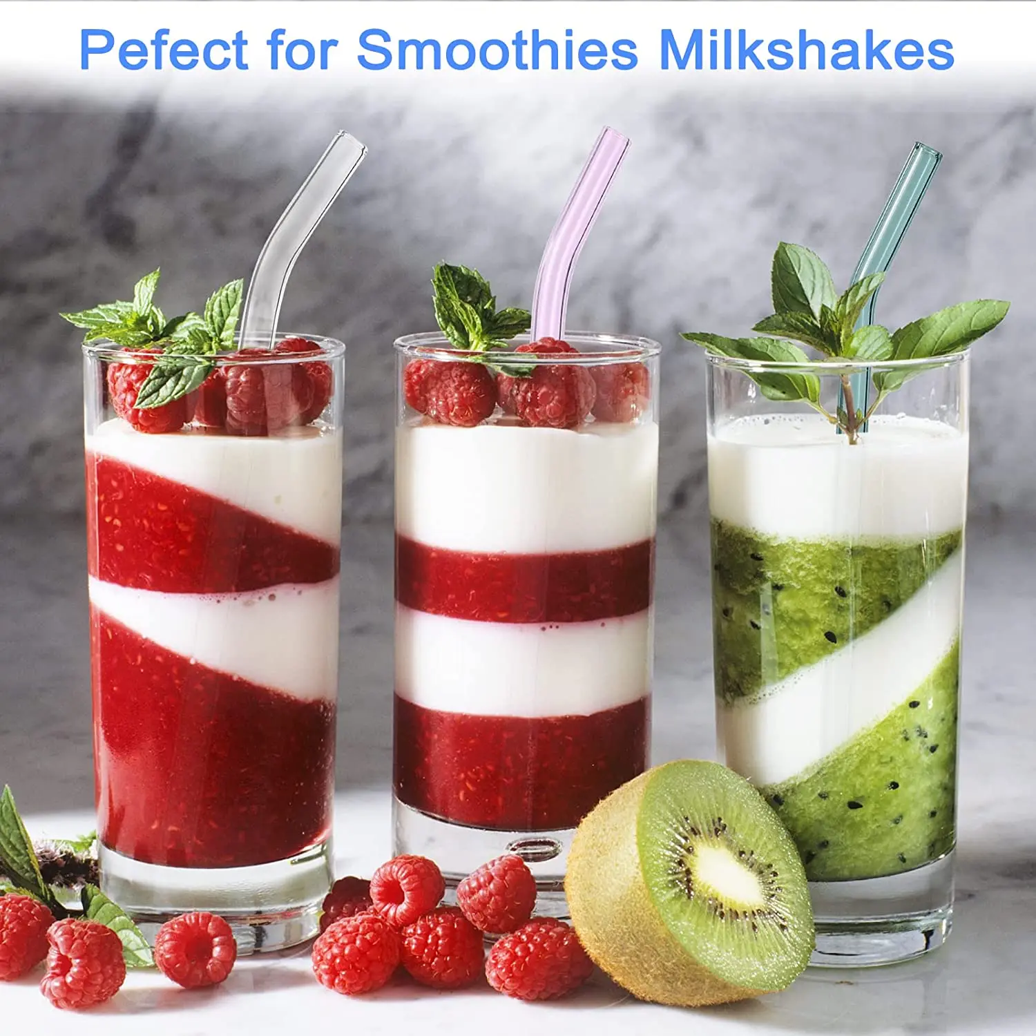 Glass Straw Set Coloful Reusable For Juice / Beverage / Smoothie Shakemile Dishwasher Safe and Shatter Resistant