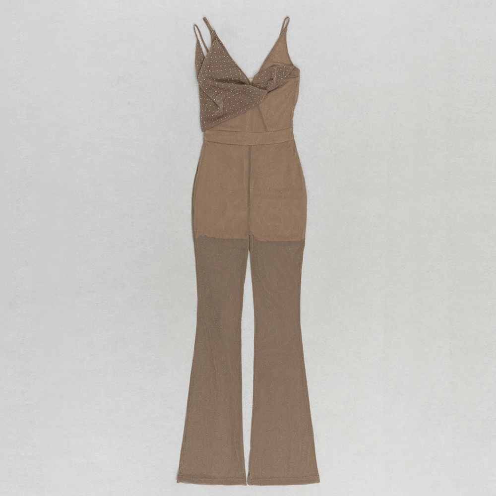 Women Elegant Sleeveless Sequined Glitter Shiny Jumpsuit Trousers Wide Leg Pants Sexy Slim Fit Backless Jumpsuit Romper Overalls