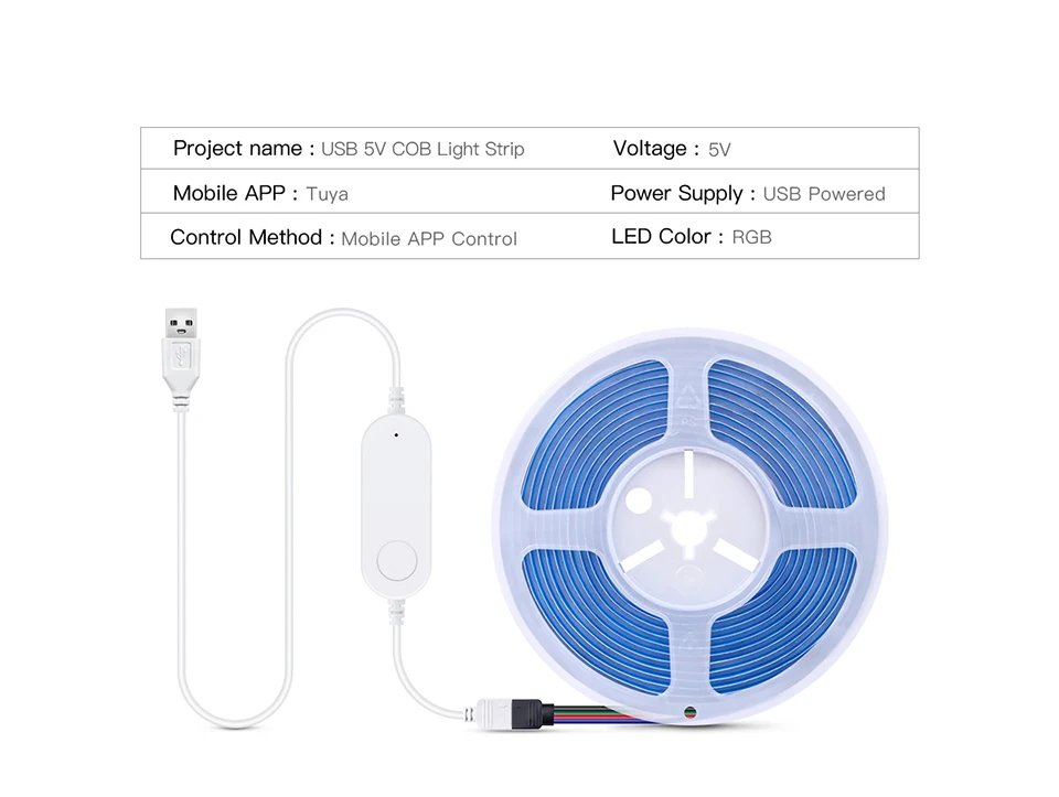 Description Picture 3 of itemTuya Smart RGB LED Strip Light USB 5V COB Flexible Ribbon Dimmable WiFi LED Tape APP Voice Control Work With Alexa Google Home