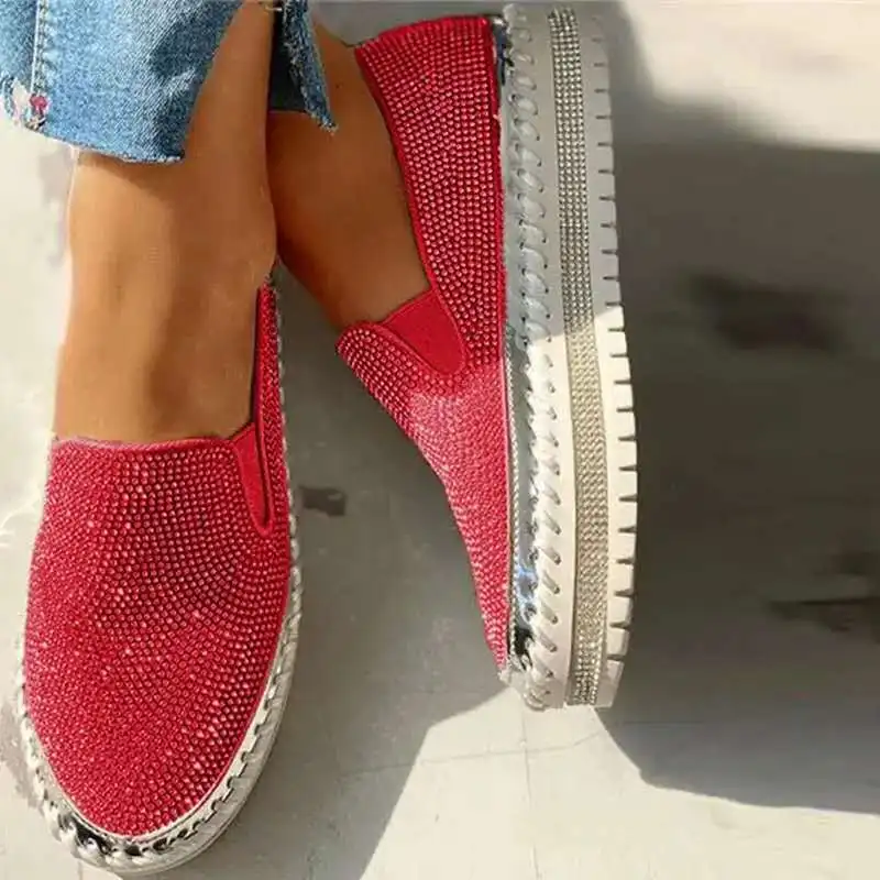 Women's Fashion Shoes Spring Flats Rhinestone Bling Sewing Platform Loafers Luxury Shoes Casual Comfortable Female