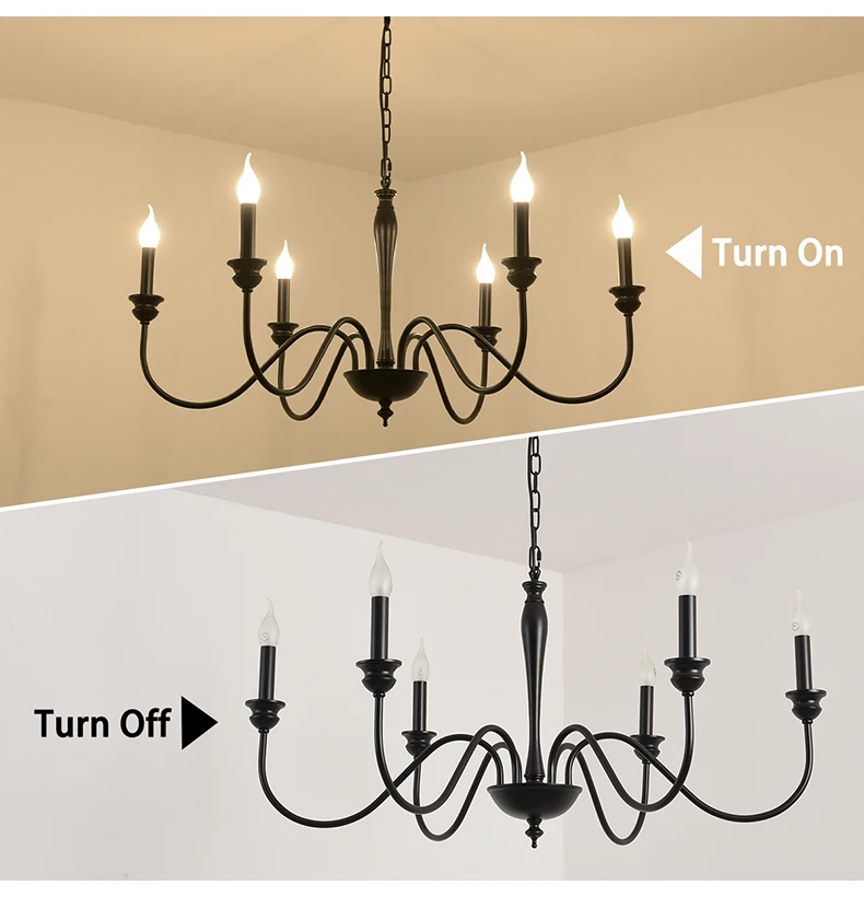 American Country Style Chandelier Black E14 Candle Lamp Retro 6 Heads/8 Heads Suitable for Dining Room Bedroom Living Room outdoor pendant lighting