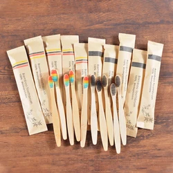 10-Pack Kids Eco-Friendly Bamboo Toothbrush Set (5 Rainbow 5 Black)