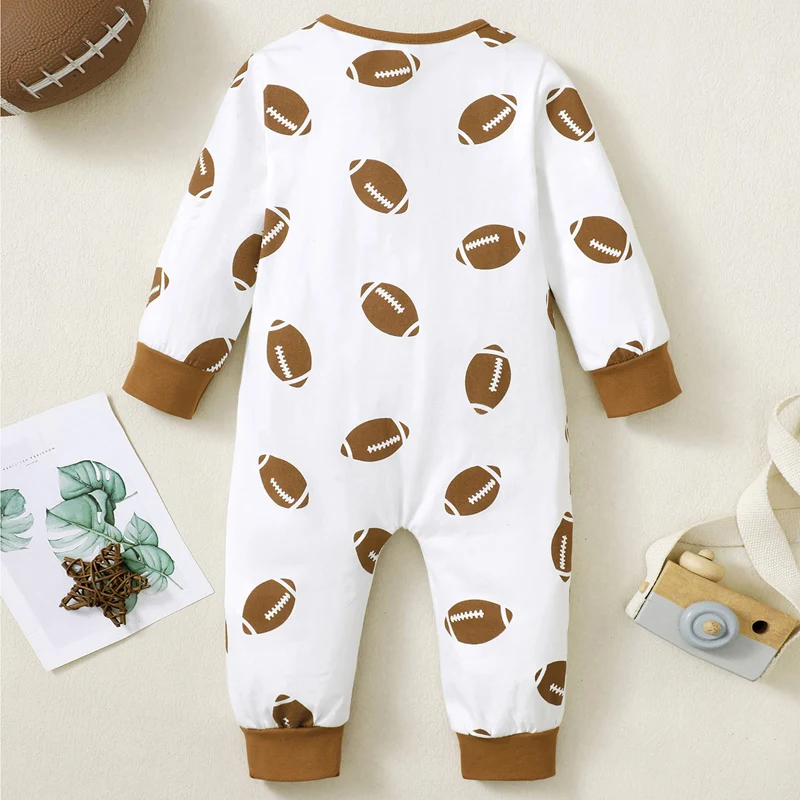 Citgeett Autumn Infant Baby Girls Boys Romper Rugby Print Long Sleeve Jumpsuits Fall Casual Clothes Zipper Suit