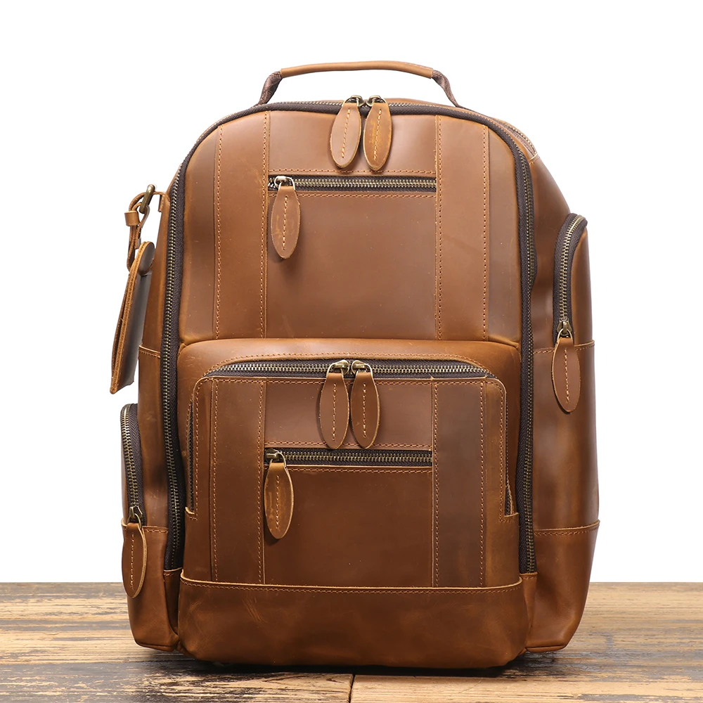 LUOKIR New Genuine Leather Large Capacity Multifunctional Crazy Horse Leather Backpack Travel Business Laptop Bag 5