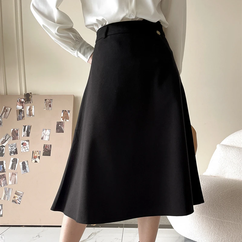 golf skirt Women Korean High Waist Skirt Casual Slim Streetwear A-Line Skirt Ladies Harajuku Zipper Solid Vintage Mid-Calf Skirts Female black skirt