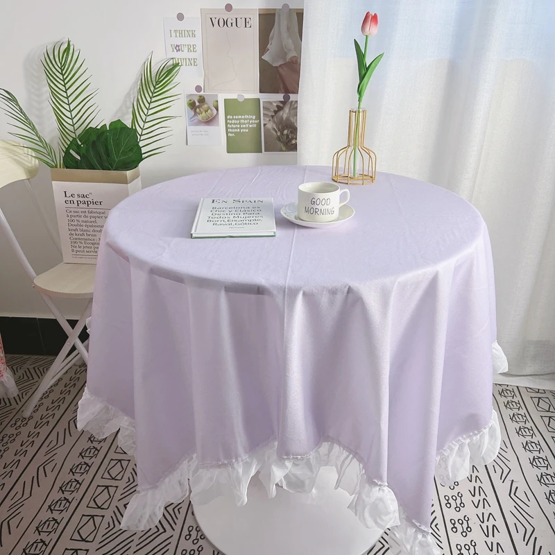 Elegant Lace Ruffle Tablecloth - Dustproof Cover for Kitchen, Wedding, Dining, or Coffee Table