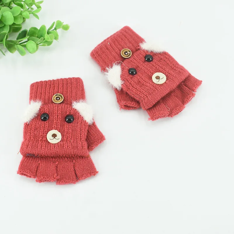 Winter Kids Gloves Cute Cartoon Full Finger Children's Mittens Baby Boys Girls Flip Gloves Knitted Wool Warm Варежки Детские women cute winter fluffy gloves panda fingertip warm knitted fingerless gloves wool touchscreen phone girls full finger mittens