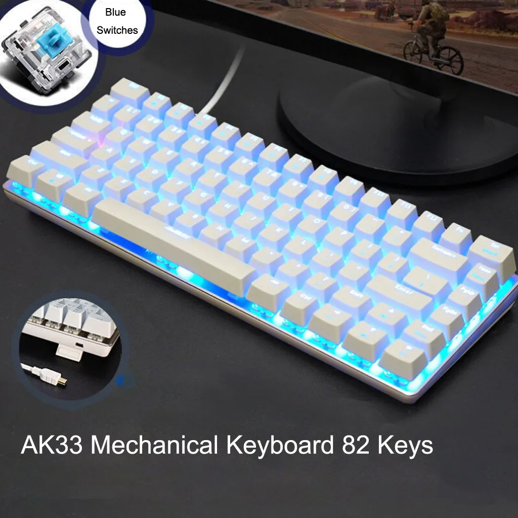

Blue Keyboard 82-Keys AK33 Keyboard Black Backlit Mechanical Gaming