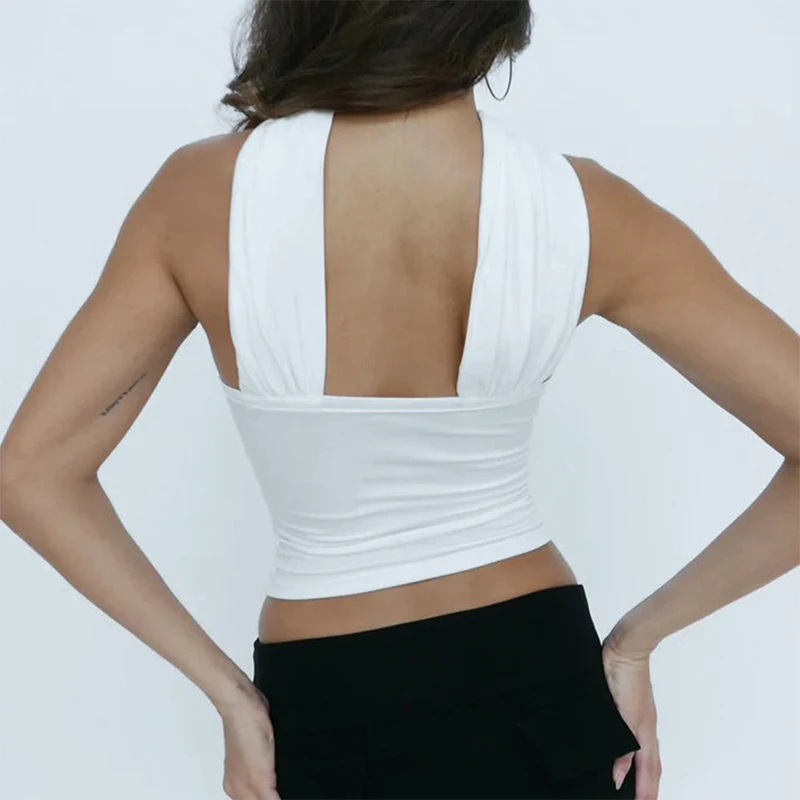 Sexy Backless Corset Halter Top Sleeveless Summer Short Edgy Clothes Y2k Vest Solid Tank Party Womens Tops Streetwear