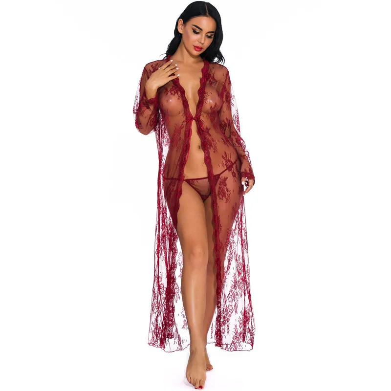 Women Robe Sexy Lace Bridesmaid Robes Long Sleeve Bathrobes Femme Nightie Gown Kimono Women's Pajamas Wedding Sleepwear PINK