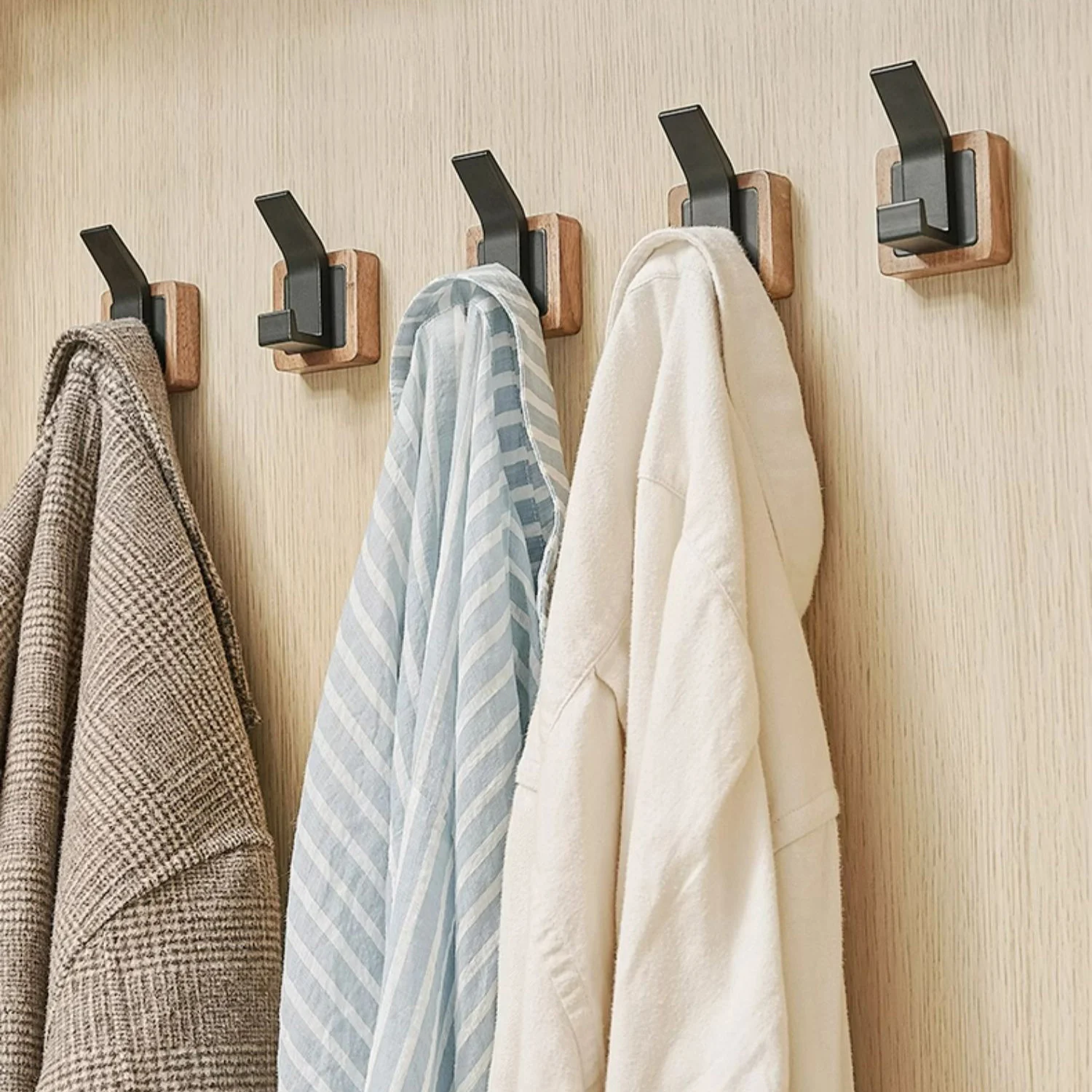 Walnut Coat Wall Hook Wall Hanging Coat Rack for Bedroom Hallway Wall Hooks Coat Clothes Holder Nail Free Adhesive Installed 2