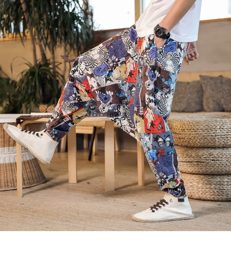 2022 Summer Mens Baggy Cross Pants Men Women Hip-hop Print Wide Leg Pants Male Casual Vintage Long Trousers mens harem joggers