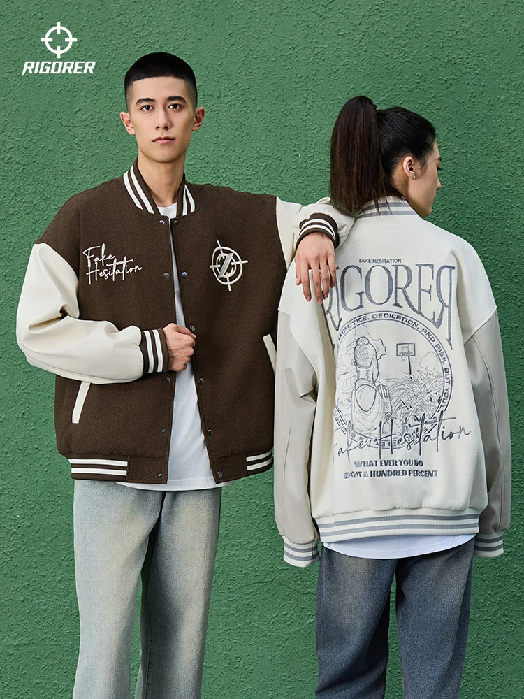RIGORER Jacket Coat Baseball Suit Men Autumn New Trend Embroidered American Jacket Sports Casual Cardigan