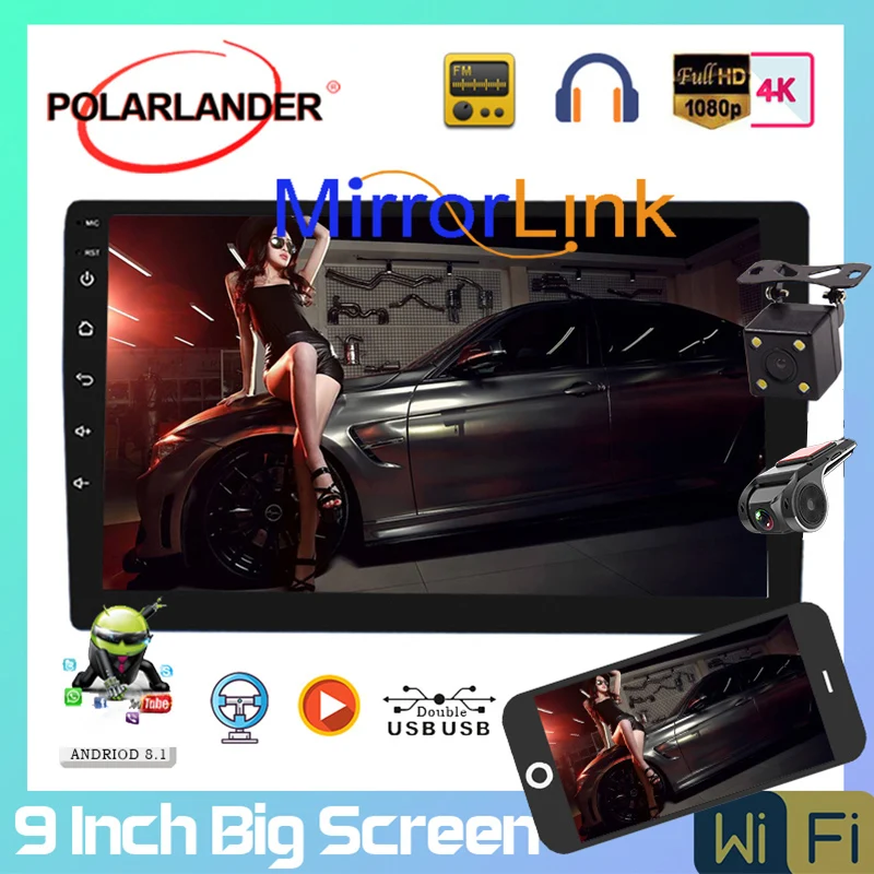 

Car Radio 2Din 9 inch Bluetooth Android 8.1 Multimedia MP5 Player Support Mirrorlink for BMW Nissan Rear View Camera Input Radio