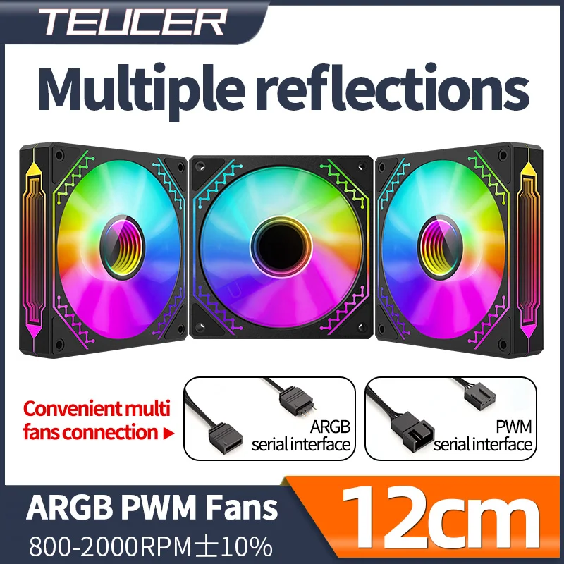 Teucer Reflection Of Mirror Computer Case Fan 12V/4Pin Pwm Heatsink Kit Ventole Pc Gamer Regolare La Velocità Double Halo Argb Ventilador