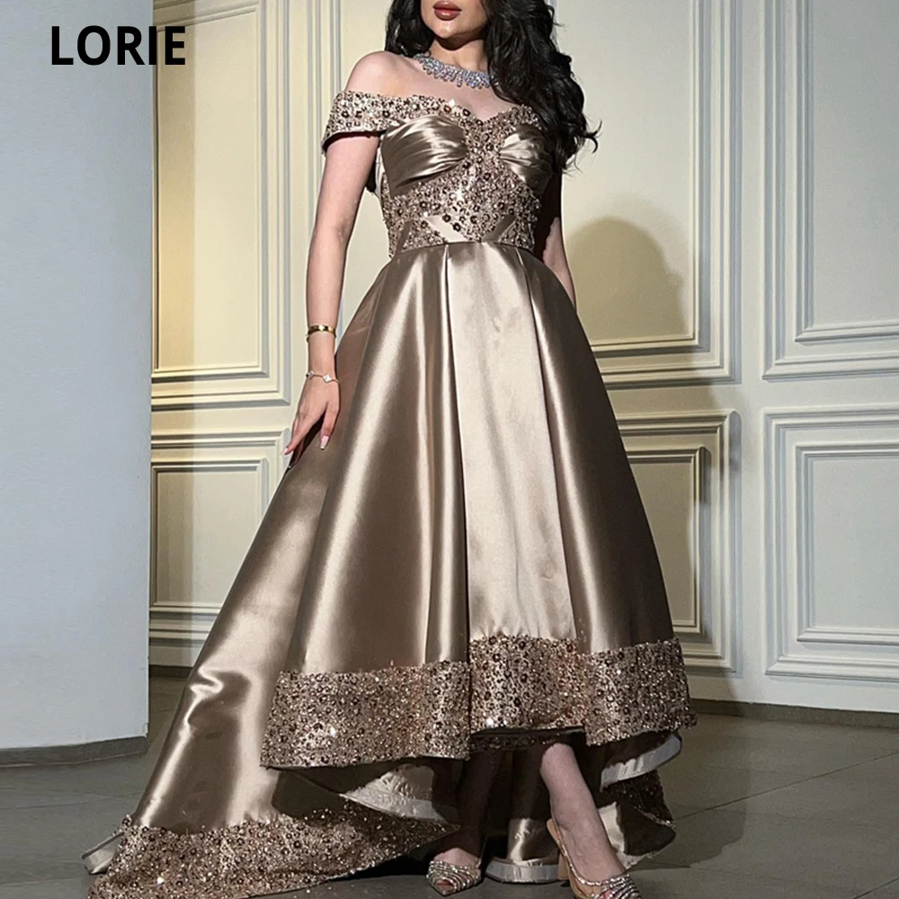 

LORIE A-line Beaded Crystals Satin Evening Dresses Long Arabia Vestidos De Fiesta Elegantes Para Mujer 2023 Dubai Party Dresses