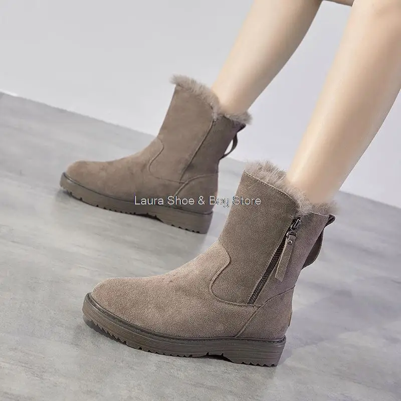 Zapatos de mujer Botas de nieve de longitud media Botas planas de  terciopelo cálido Zapatos casuales de moda Soft Bottom Mujeres Botines y  botas