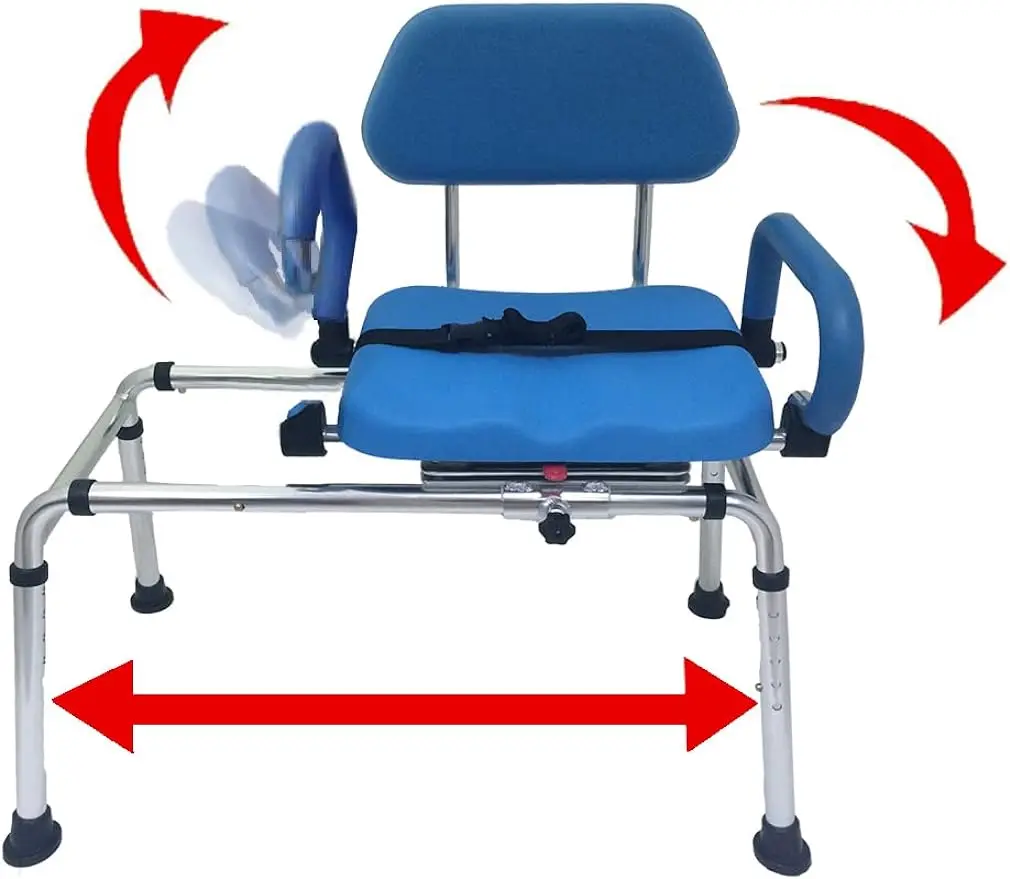 

Carousel Sliding Shower Chair Tub Transfer Bench with Swivel Seat, Premium Padded Bath, with Pivoting Arms, Adjustable