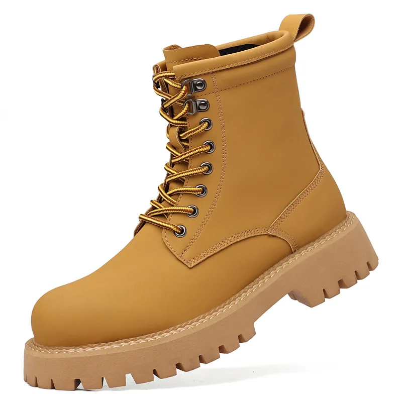 

Cowskin Hiking Boots Men Rubber Sole Boots Round Toe Combat Boots