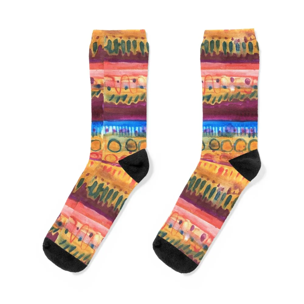 

Hand Painted Watercolor Stripe Pattern Socks Heating sock Argentina Man Socks Women's