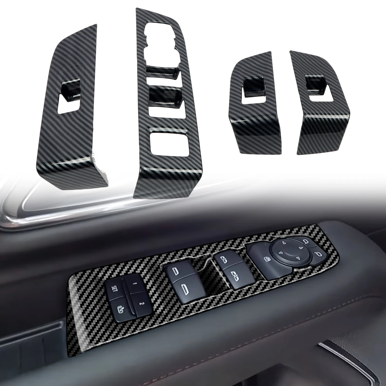 Carbon Fiber Door ウィンドウリフト スイッチ Panel Cover Trim for 2021-2023 Chevy Tahoe Suburban - 3