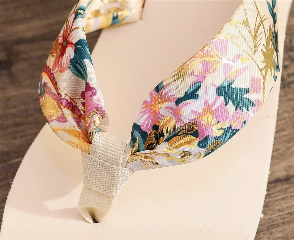 Bohemian Floral Wedge Slippers Summer