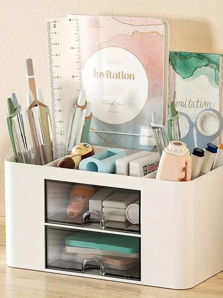 Multi-Functional Pen Organizer with Drawers for Desk and Office Storage