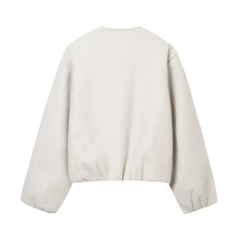 Ladies Fashion Soft Bomber Jacket Female Autumn Winter Short Jacket Women Retro O-Neck Long Sleeve Elastic Hem Zipper Women Coat