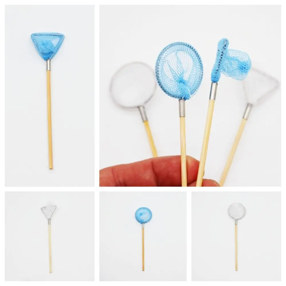 Decor Pretend Play Dollhouse Fishing Net Rod DIY White Miniature Sweep Net Round Outdoor Mini Fishing Net Pole /Children/Toddler