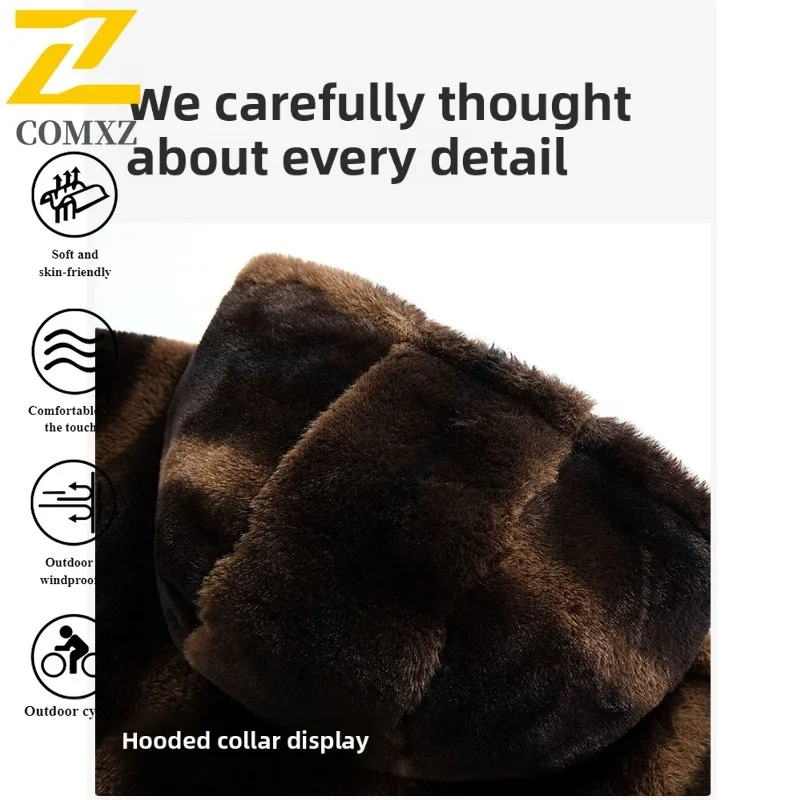 COMXZ 2025 Mens Winter Wool Blend Jacket Hood Windproof Warm Lined Coat Stand Collar Outdoor Sports Casual Parka With Pockets
