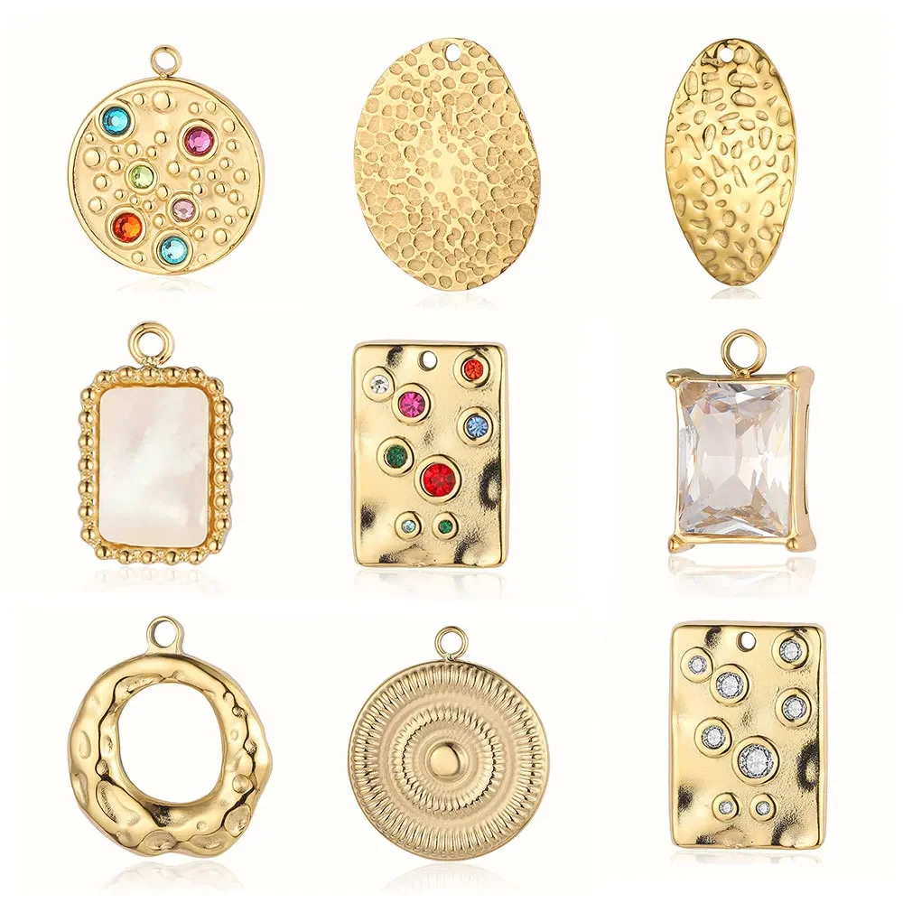 

Geometric Rainbow Stone Mirror Polished 316 Stainless Steel Diy Charm Circle Jewelry Round Square Necklace Pendant